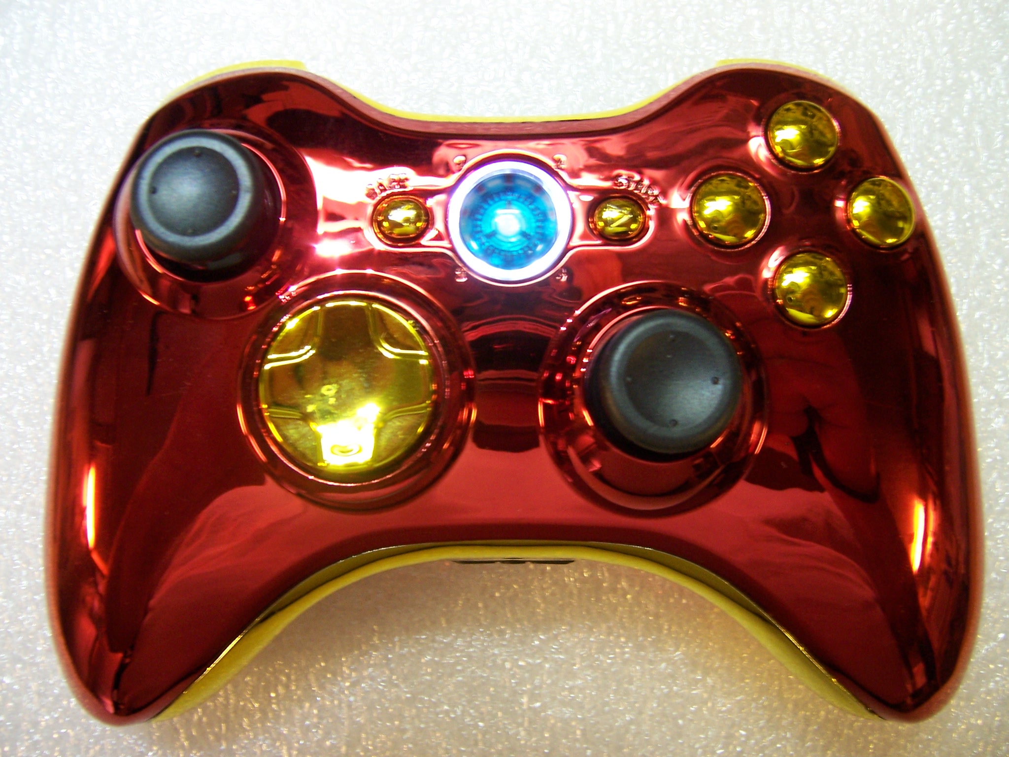 XBOX 360 WIRELESS CONTROLLER SHELL IRON MAN RED GOLD w/ ARC REACTOR